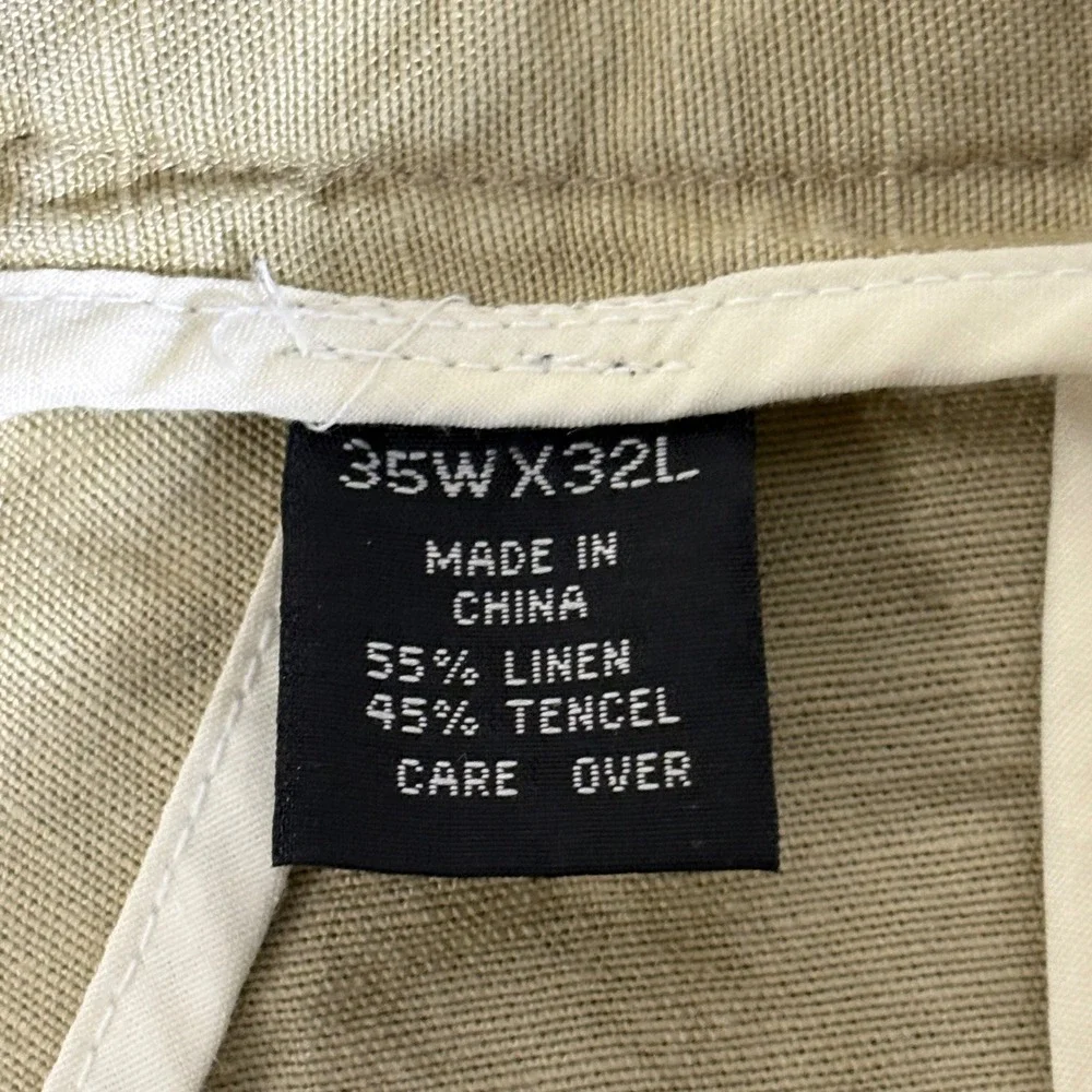 Jos A Bank Mens 35x32 Linen Tencel Pleated Cuffed Dress Pants Khaki Tan AQ370